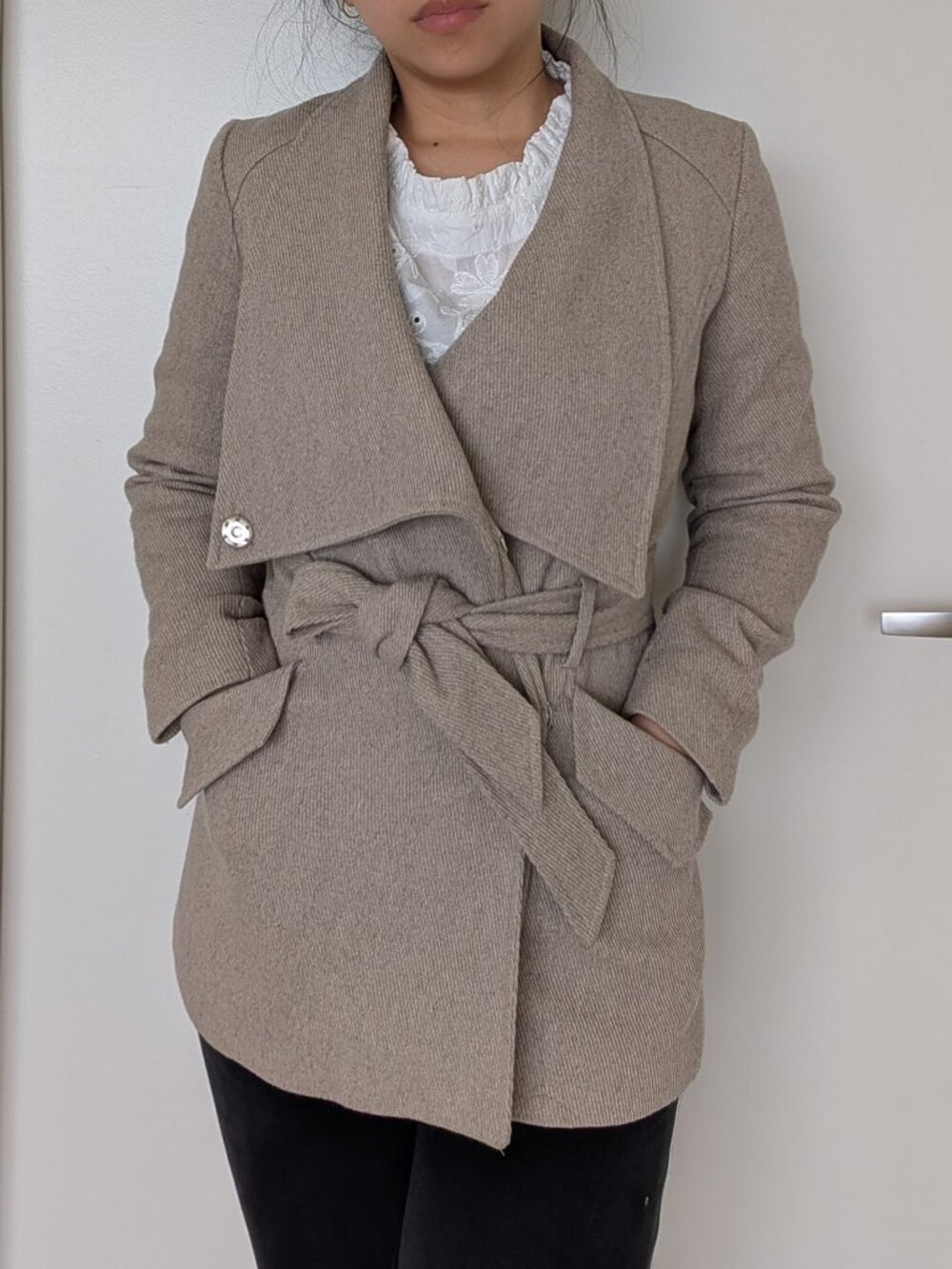 Beige wrap coat